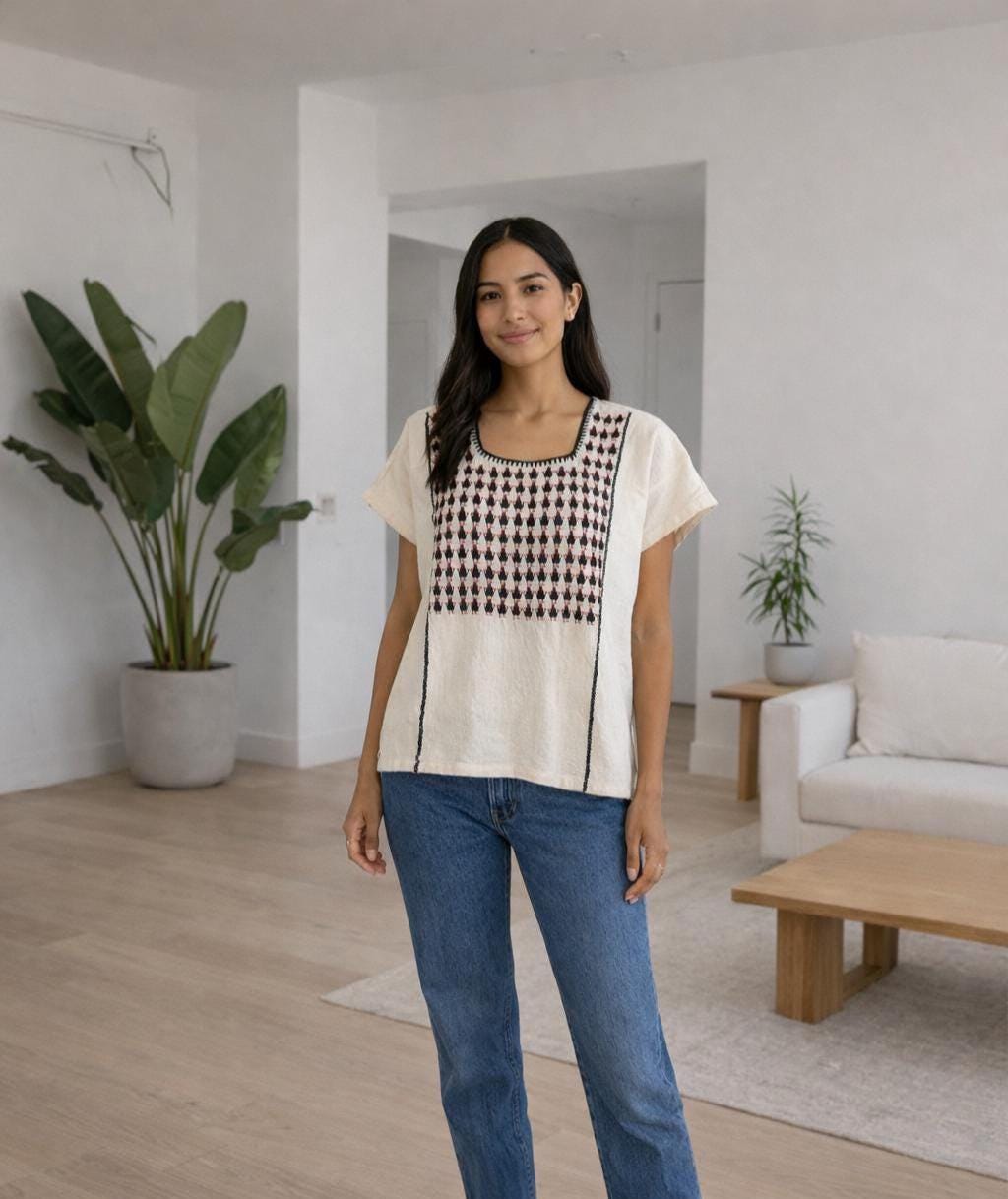 Muslin Mexican  top, Handmade embroidered blouse,    S-L
