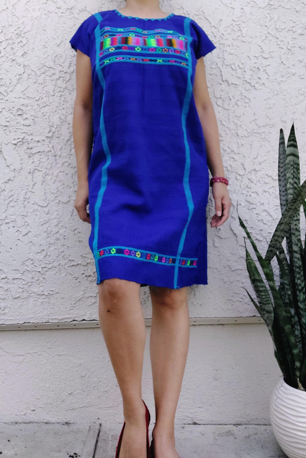Backstrap loom Triqui dress,  Oaxacan Handmade Huipil, Embroidery Mexican dress,    S /M