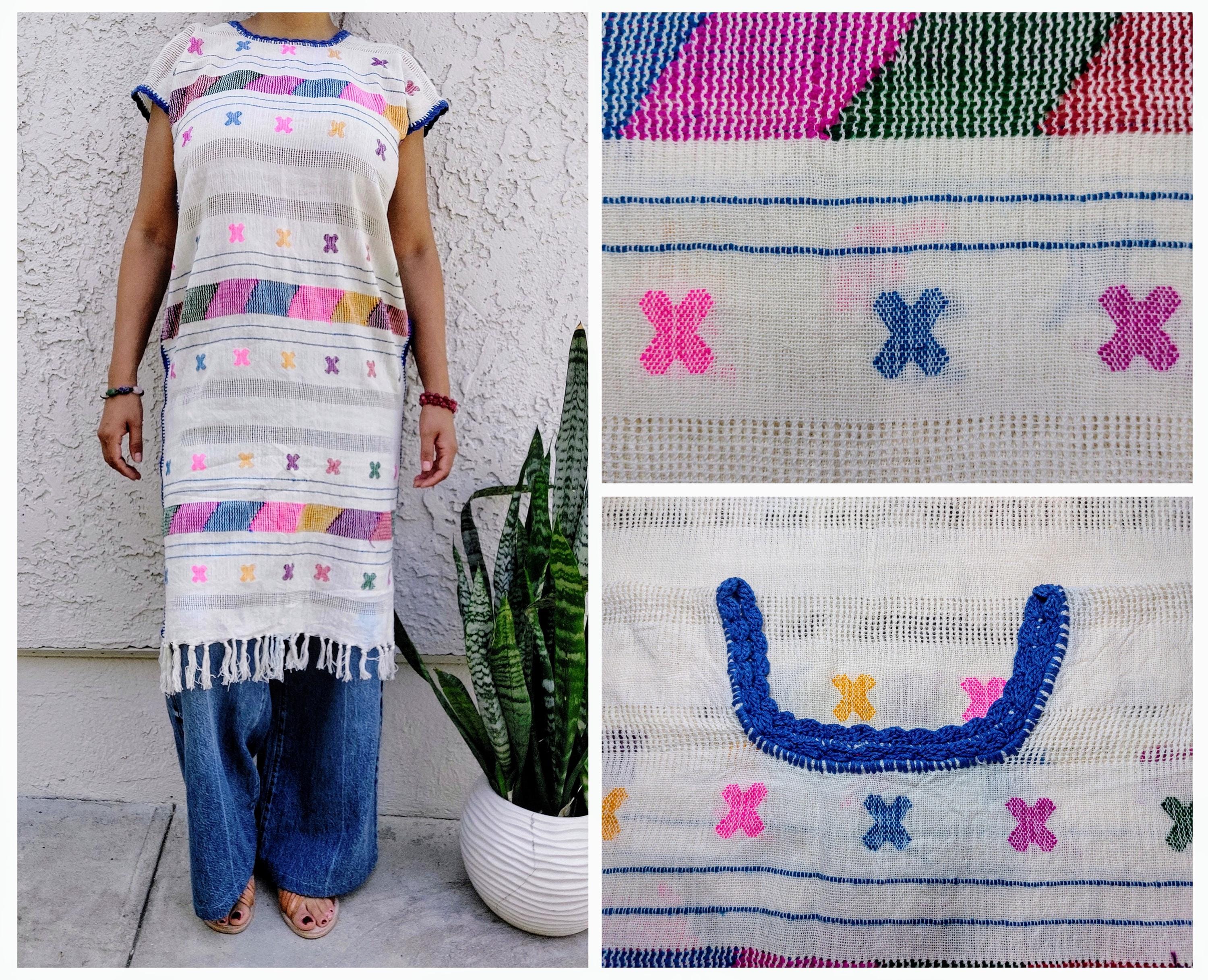 Backstrap loom Huipil, Amuzgo Huipil, Mexican Embroidery dress, Oaxacan dress  Handcrafted dress, Summer-spring, Multi color, Cotton S/M