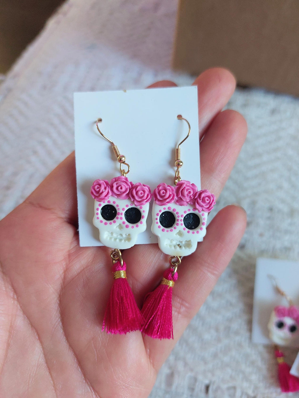 Handmade Cold Porcelain Earrings, Mexican Día de Muertos, Day of the Dead, Sugar skull.